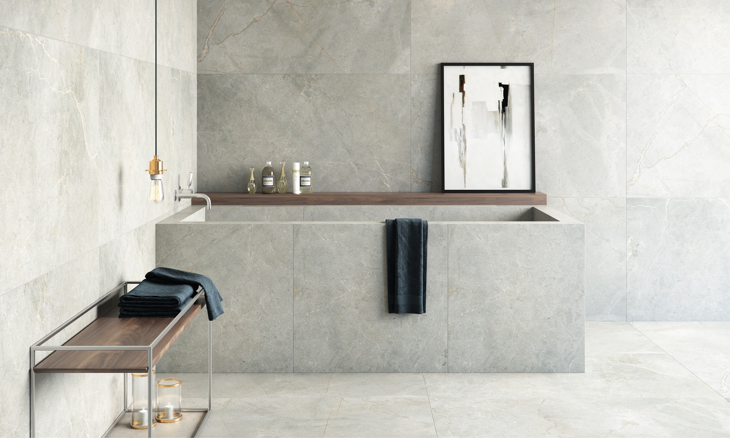 Villagres - Linha Etruscan: o design etrusco, conhecido pelo detalhamento de suas obras de arte e pelo refinamento da lapidação de suas pedras preciosas, foi inspiração para criação dessa linha de porcelanato. O mármore em tons acinzentados com veios claros, valorizado pelo polimento touch em textura fosco ou de alto brilho, trazem elegância para ambientes internos.