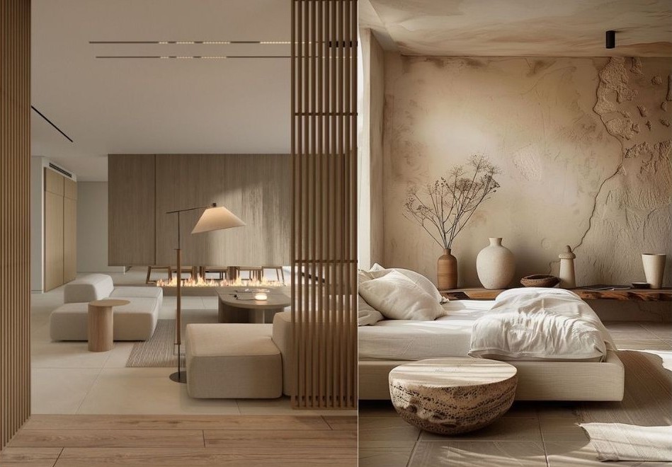 1. Estilo Japandi; 2. Estilo Wabi-sabi.